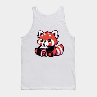 cute red panda drink red boba Tank Top